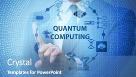  Presentation with quantum computing - Slide set consisting of pressing virtual button in quantum background and a  colored foreground