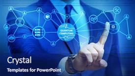  Presentation with quantum - PPT theme with pressing virtual button in quantum background and a  colored foreground