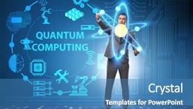  Presentation with quantum - Presentation theme having pressing virtual button in quantum background and a teal colored foreground