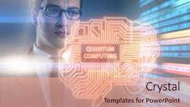  Presentation with quantum computing - Slides featuring pressing virtual button in quantum background and a coral colored foreground