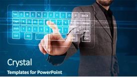  Presentation with virtual keyboard - Audience pleasing PPT theme consisting of pressing virtual type of keyboard backdrop and a ocean colored foreground