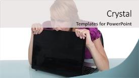  Presentation with computer - PPT layouts consisting of pressure - cute blonde biting computer background and a light gray colored foreground