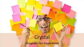  Presentation with reminders - Colorful PPT layouts enhanced with pressure - man's face through paper backdrop and a yellow colored foreground