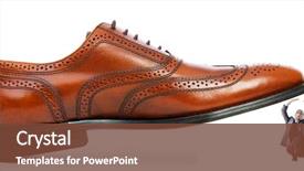  Presentation with shoes - PPT theme having pressure - woman domination concept with shoes background and a tawny brown colored foreground