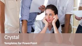  Presentation with office - Presentation theme with pressure - worried businesswoman surrounded by colleagues background and a coral colored foreground