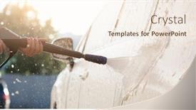  Presentation with car wash - Presentation theme having pressure-foam-sprayer-in-womans background and a cream colored foreground