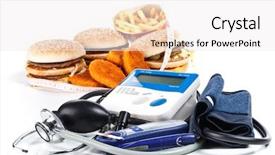  Presentation with concept high blood pressure used tablets - Cool new presentation theme with pressure meter stethoscope and glucose backdrop and a sky blue colored foreground