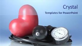  Presentation with heart monitor - PPT theme featuring pressure monitor - black tonometer and heart background and a sky blue colored foreground