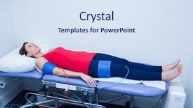  Presentation with blood pressure - Slide deck enhanced with pressure of woman at medical background and a sky blue colored foreground