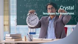  Presentation with math teacher - Theme with young handsome math teacher in classroom background and a light blue colored foreground