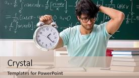  Presentation with student - Slide set featuring pressure physics - young male student mathematician background and a  colored foreground