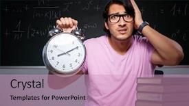  Presentation with sad lonely student sitting - PPT layouts consisting of pressure physics - young male student sitting background and a  colored foreground