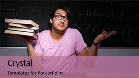  Presentation with classroom - Slide set featuring pressure physics - young male student sitting background and a coral colored foreground