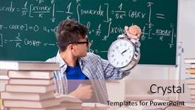 Presentation with math calxculus - Presentation design enhanced with young male student studying math at school background and a coral colored foreground