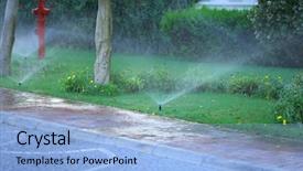  Presentation with sprayer - Beautiful presentation featuring pressure sprayer - automatic sprinklers watering grass backdrop and a light blue colored foreground