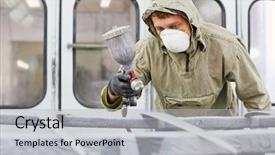  Presentation with china clothes washing - Slide set with pressure sprayer - man in protective clothes background and a light gray colored foreground