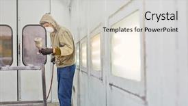  Presentation with medical protective wears - Audience pleasing presentation theme consisting of pressure sprayer - man wearing protective clothes backdrop and a light gray colored foreground