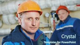  Presentation with boiler - Beautiful presentation featuring pressure vessels - heating engineer repairman in boiler backdrop and a ocean colored foreground