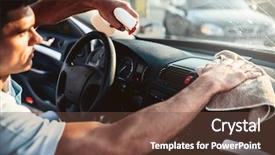  Presentation with meteorological weather station - Presentation design with pressure washer - car dashboard polishing on carwash background and a tawny brown colored foreground