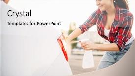  Presentation with policia lights of police car - Colorful PPT theme enhanced with pressure washer - woman cleans rear lights backdrop and a white colored foreground