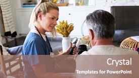  Presentation with senior worker - Slide set consisting of pressures life - back view of female healthcare background and a coral colored foreground