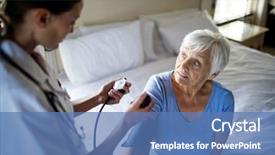  Presentation with blood pressure - Beautiful PPT theme featuring pressures life - female doctor checking the blood backdrop and a teal colored foreground