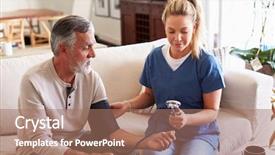  Presentation with senior worker - Presentation theme consisting of pressures life - female healthcare worker making home background and a coral colored foreground