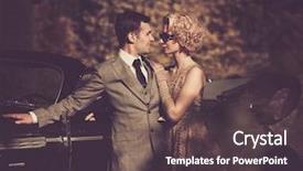  Presentation with retro - Colorful slide set enhanced with prestige - couple near a retro car backdrop and a tawny brown colored foreground