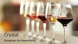  Presentation with wine - Theme having prestige - many glasses of different wine background and a coral colored foreground