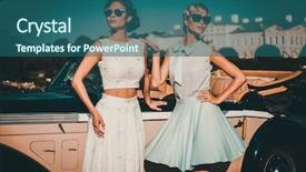  Presentation with classic ornaments - Audience pleasing slide deck consisting of prestige - two stylish ladies near classic backdrop and a ocean colored foreground