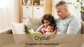  Presentation with baby book - PPT layouts enhanced with preteen and baby son reading background and a coral colored foreground