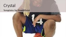  Presentation with brow - Presentation theme featuring preteen athlete looking tired and wiping his brow while resting on his basketball on a white background background and a light gray colored foreground
