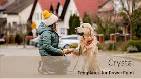  Presentation with paw - PPT theme having preteen-child-girl-sitting background and a coral colored foreground