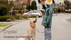  Presentation with leash - Presentation theme with preteen-child-girl-walking background and a mint green colored foreground