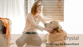  Presentation with pretty girl - Presentation design enhanced with preteen-girl-brushes-golden-retriever background and a coral colored foreground