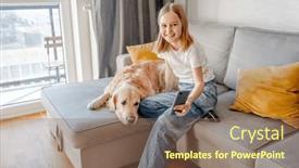  Presentation with cell - Theme consisting of preteen-girl-hugging-golden-retriever background and a violet colored foreground