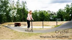  Presentation with eco park - Presentation theme enhanced with preteen-girl-riding-scooter background and a coral colored foreground