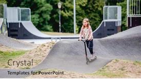  Presentation with vehicle - PPT layouts featuring preteen-girl-riding-scooter background and a soft green colored foreground