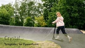  Presentation with eco park - Presentation theme consisting of preteen-girl-riding-scooter background and a mint green colored foreground