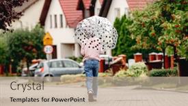  Presentation with rainy day - Theme with preteen-girl-walking-with-umbrella background and a soft green colored foreground