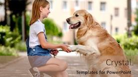  Presentation with pretty girl - Theme consisting of preteen-girl-wearing-jeans-dress background and a coral colored foreground