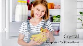  Presentation with pretty girl - Slide deck having preteen-girl-with-bananas background and a light gray colored foreground