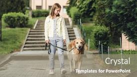  Presentation with rainy day - Presentation design with preteen-girl-with-golden-retriever background and a gray colored foreground
