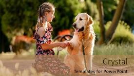  Presentation with pretty girl - Slide set having preteen-girl-with-golden-retriever background and a coral colored foreground