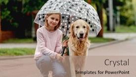  Presentation with rainy day - Slide deck featuring preteen-girl-with-golden-retriever background and a coral colored foreground