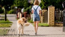  Presentation with dog park - Presentation design with preteen-girl-with-golden-retriever background and a coral colored foreground