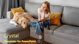  Presentation with cartoons - Presentation theme consisting of preteen-girl-with-golden-retriever background and a tawny brown colored foreground