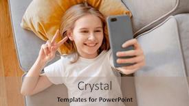  Presentation with pretty girl - Theme consisting of preteen-girl-with-smartphone-making background and a coral colored foreground