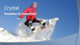  Presentation with snowboard - Audience pleasing PPT layouts consisting of pretty active young woman in red clothing on snowboard backdrop and a teal colored foreground