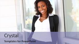  Presentation with business leaders - Theme featuring pretty african american business woman background and a light blue colored foreground